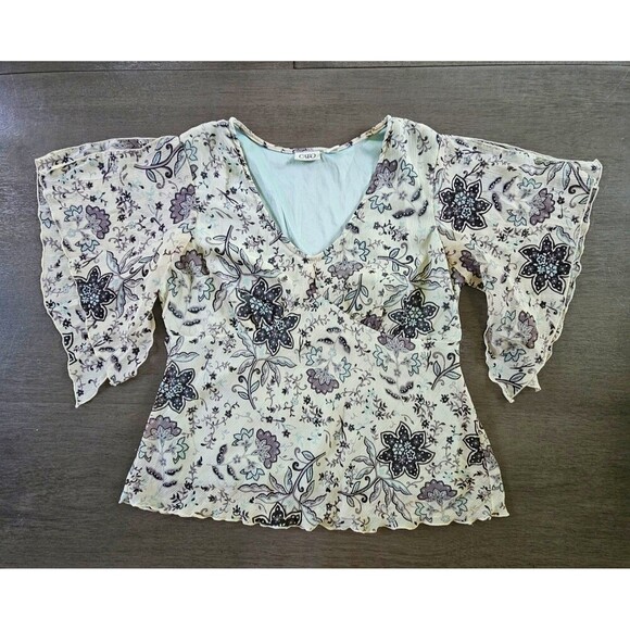 Y2K Babydoll Top Fairycore Sheer Wide Long Sleeve Shirt Vintage Mint Green Large - Picture 3 of 9